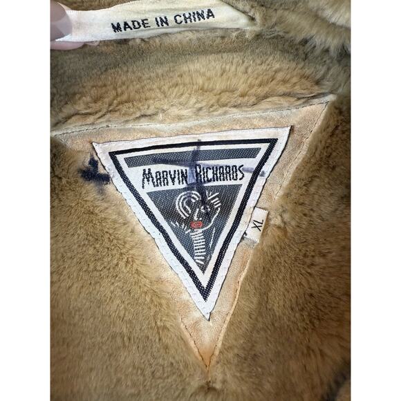 Marvin Richards Tan Genuine Leather Coat with Faux Fur Lining Size XL - Picture 2 of 7